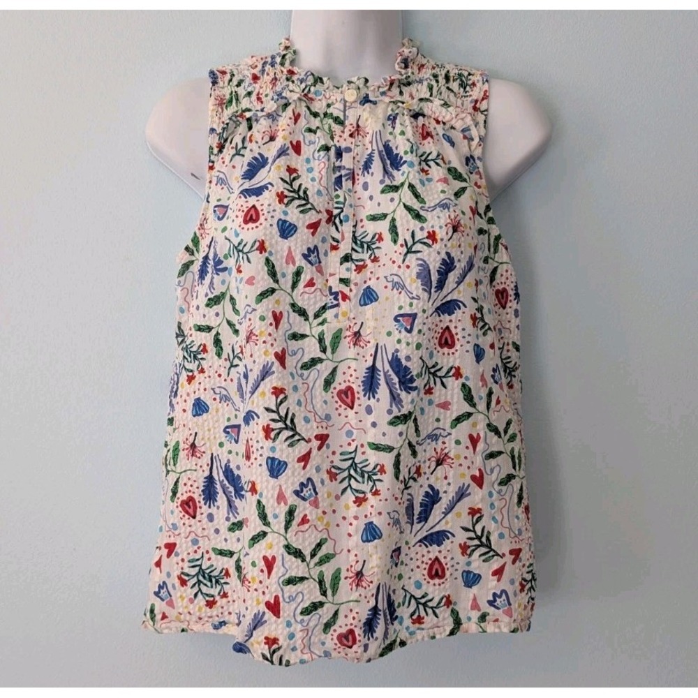 Loft Crinkle Top Sleeveless XS Keyhole 100% Cotton Lightweight Cottage